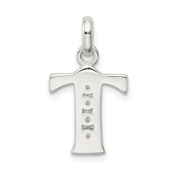 Sterling Silver White CZ Letter T Initial Pendant - Picture 3 of 4